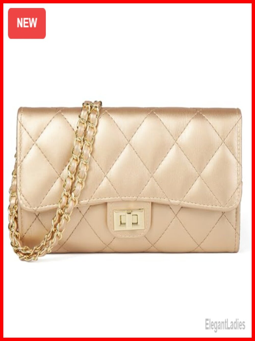 Small PU Leather Crossbody Bag Quilted Chain Strap Shoulder Purse